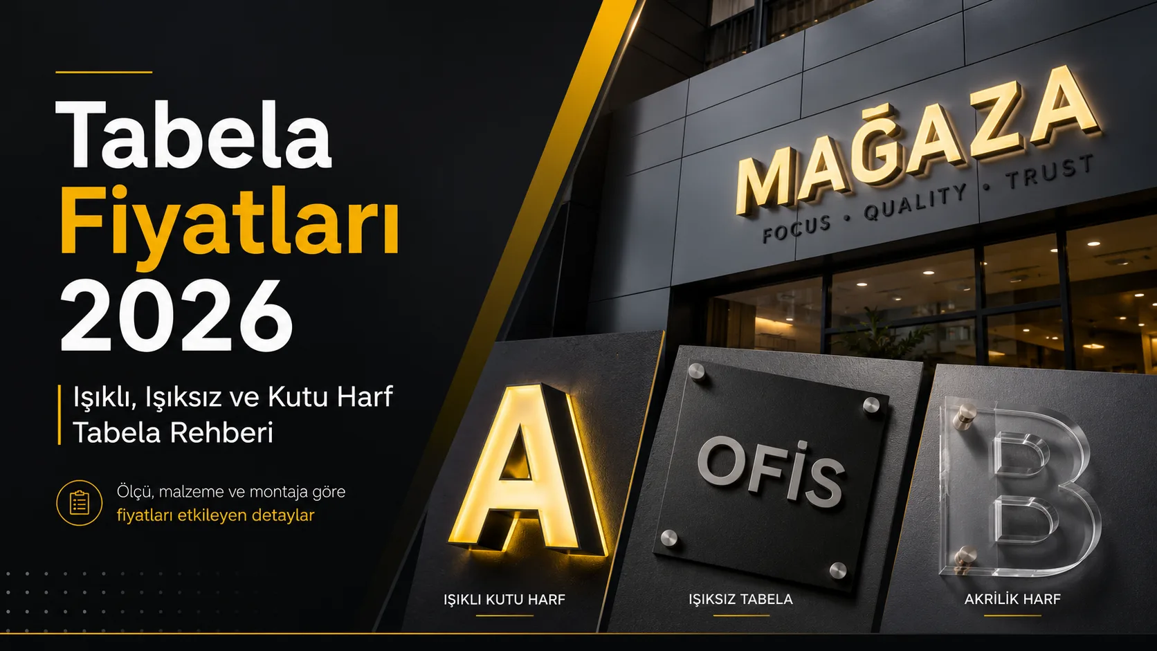 Tabela Fiyatları 2026: Işıklı, Işıksız ve Kutu Harf Tabela Maliyetleri
